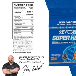 Evogen Super Huge mass gainer protein powder for muscle growth and weight gain available at Body Delights supplement store.
